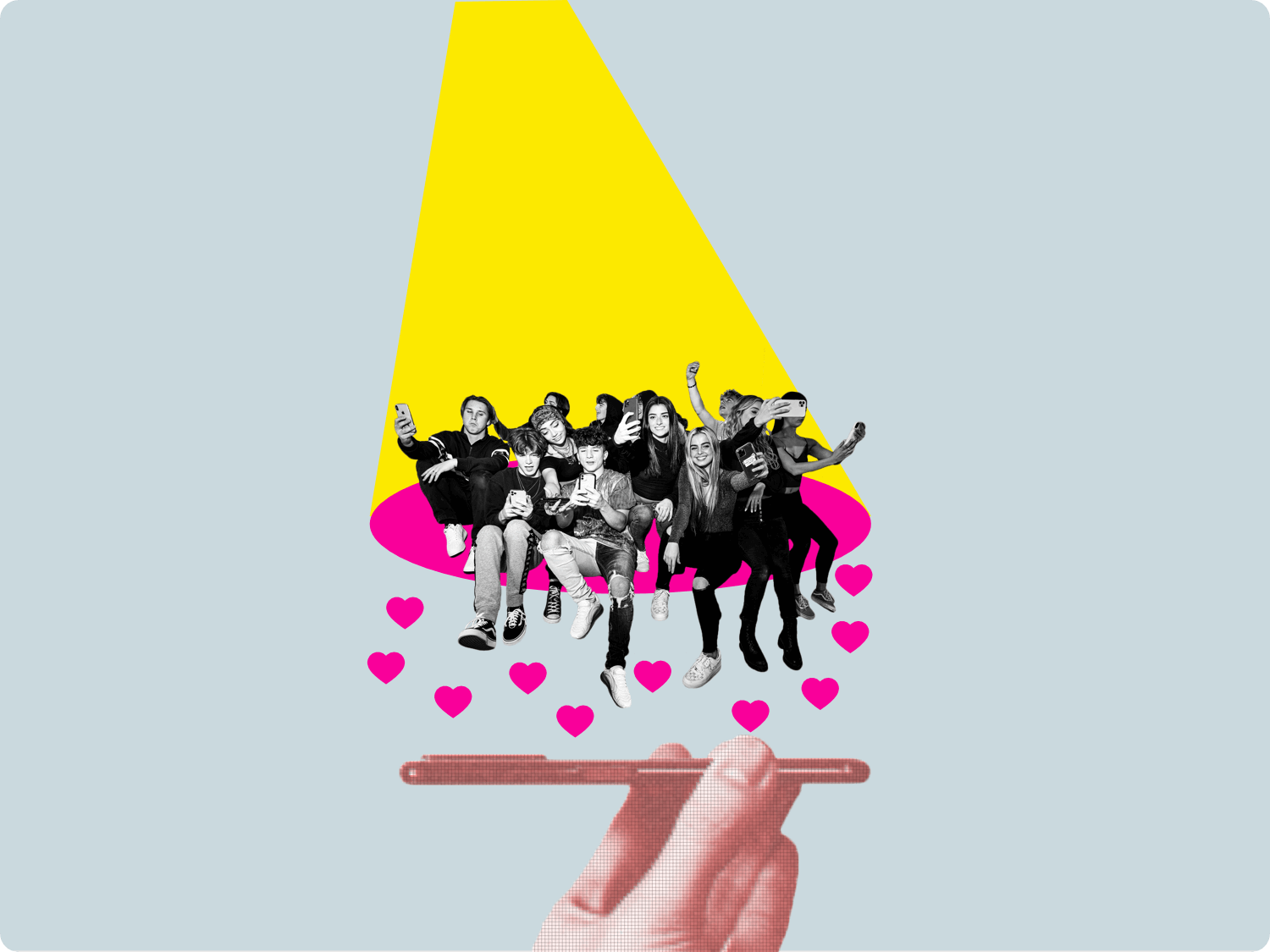 Photo illustration of influecers acculumating likes